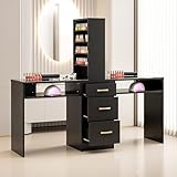 Paddie Double Manicure Table, Nail Desk for Nail Tech w/Glass Top & Wrist Rest, Nail Beauty Workstation w/3 Storage Drawers & 8-Tiers Open Shelves(Black)