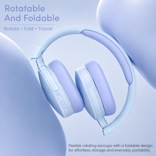 Image of PunnkFunnk BeatXtra Wireless Stereo Bluetooth Headphones V5.3, Over Ear Foldable Headset with 40mm Drivers, Soft Cushioned Ear Pads, Built-in Mic, AUX Input, 10M Wireless Range, Teen & Adults (Blue)