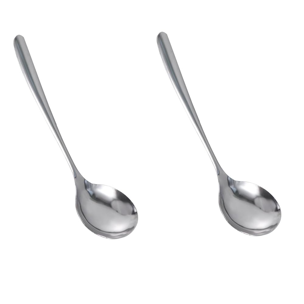 Cuchara de servir de acero inoxidable, 2 cucharones pequeños para servir, cuchara de sopa de mango largo, cucharón de salsa pequeño, cuchara de sopa asiática, cuchara pulida con espejo