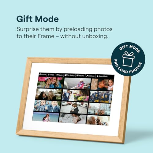 Image of Skylight Digital Picture Frame 2 - 10 inch Full HD Wi-Fi Touch Screen, 16GB Digital Photo Frame, Load Photos & Videos Directly from Phone, Anti-Glare - Personalized Gifting, Rubber Wood Birch Brown