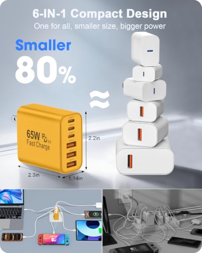 Image of 2-Pack 65W USB C Charger Block, 6-Port Fast Wall Charging Block [3 PD USB-C & 3 QC USB-A] for iPhone 17 16 15 Pro Max, iPad Pro, Galaxy S26 S25, Pixel 10 9, iWatch,Google & More