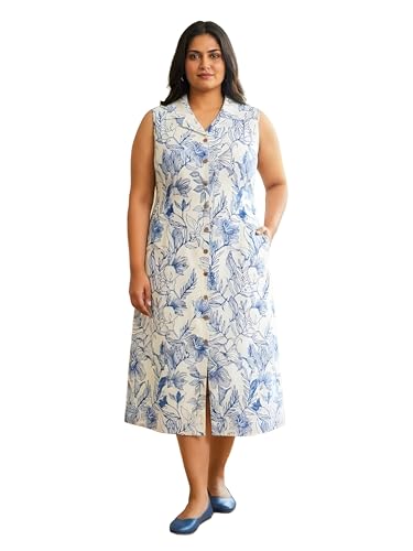 Image of Indietoga Women Plus Size Floral Print Cotton Midi A-line Dress (XL to 7XL)