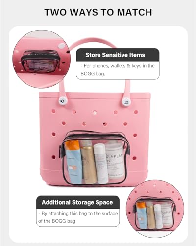 Image of LETGO 4 PCS Clear Insert Bag for Bogg Bag, 4 Sizes Waterproof Beach Bag Organizer Pouch with Bogg Bag Hooks Accessories,Transparent Zipper Makeup Toiletry Bag for Rubber Tote Bag Beach Travel