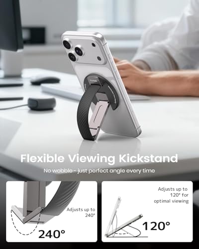 Image of 2026 Klearlook for MagSafe Phone Grip with Silicone Finger Strap, Removable Magnetic Phone Ring Holder with Adjustable Kickstand, Finger Phone Ring Grip for iPhone 17 /16 /15 /14 /13 /12 Series, Black