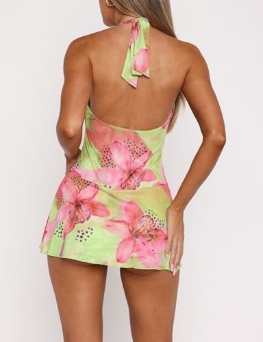 Women Summer Mesh Mini Dress Sexy Halter V Neck Backless Short Dress A Line Going Out Party Cocktail Dresses2