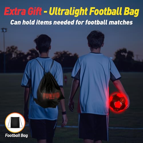 Hot Bee Leuchtender Fußball, Aufladbarer LED Gummi Ball Mit Tasche - Weihnachten Geburtstag Geschenke für 8-12 Jahre Jungen Kinder Teens Spielzeug