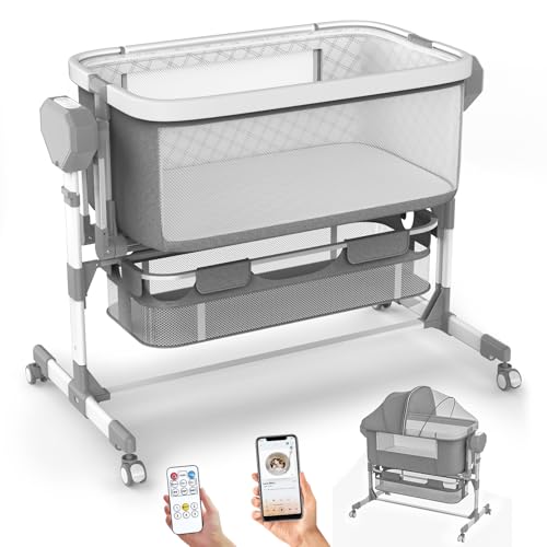 Pionevox Rocking Bassinet for Baby, Electric Bassinet Automatic 5 Rocking Motion Bassinet Bedside...