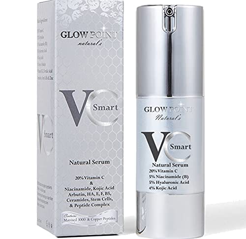 Glow Point Naturals, 20% Natural Vitamin C Serum for Face with 5% Hyaluronic Acid, 5% Niacinamide, 4% Kojic Acid, Ferulic Acid, E, B5, Skin Lightening