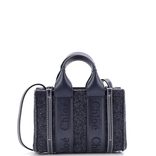 Chloe, Pre-Loved Woody Tote Recycled Felt with Leather and Canvas Mini, Blue