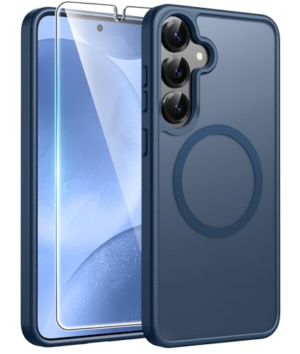 Image of FNTCASE for Samsung Galaxy S25 /S24 Case: Galaxy S24 /S25 Phone Case [Fit with Magsafe] Translucent Matte Case [Screen Protector] Military Grade Shockproof Protective Phone Cover-Blue
