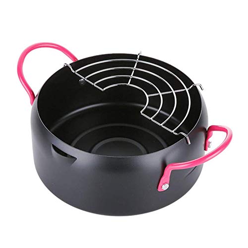 Tempura-Friteuse, runder Tempura-Friteusentopf, Frittiertopf zum Kochen in der Küche, Mini-Fritteuse, Pfanne mit Ölsieb für Gas- und Induktionsherd