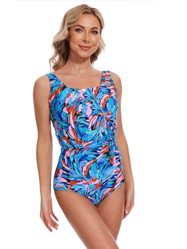 BIMEI Women's One-Piece Underwire Mastectomy Swimsuit Pocketed Swimwear Tummy Control High Neck Skirt 24082