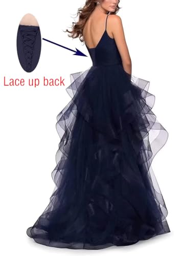 Women's Sparkle Tulle Prom Dresses V Neck Spaghetti Straps Ball Gowns Long Fluffy Layered Formal Evening Dress2