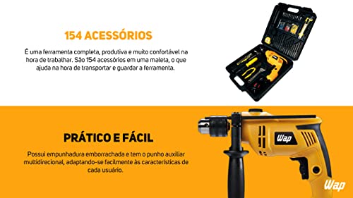 WAP Furadeira De Impacto E Parafusadeira 600W Efi 600 K Com Maleta E 154 Acessórios Mandril 1/2” Tor