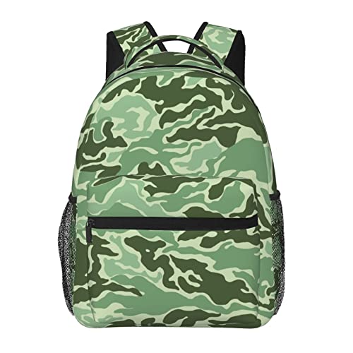 Sac à dos ordinateur portable vert motif camouflage grand compartiment mixte école