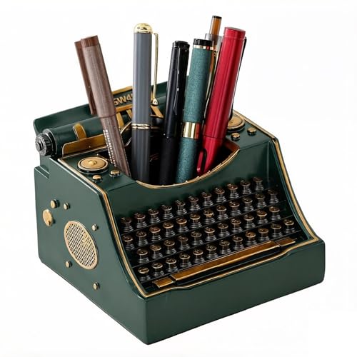 Amoysanli Retro Typewriter Pen Holder Decorative Resin Vintage Pencil Holders Desk Organizer for Writer's Desk (Green)