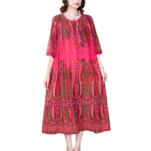 Robe longue vintage en satin rose XL fluide à manches courtes