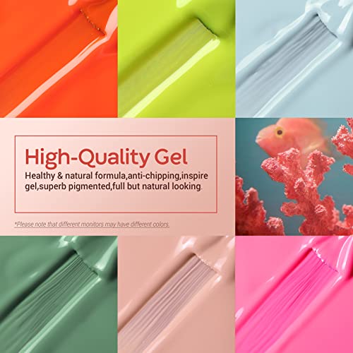 Image of modelones Gel Nail Polish Set - 6 Colors Neon Bright Gel Polish Kit 2024 Summer Pink Neon Yellow Orange Nail Polish Gel Sage Green Blue Gel Nail Kit Soak Off LED Rainbow Festival Gifts for Girls Women