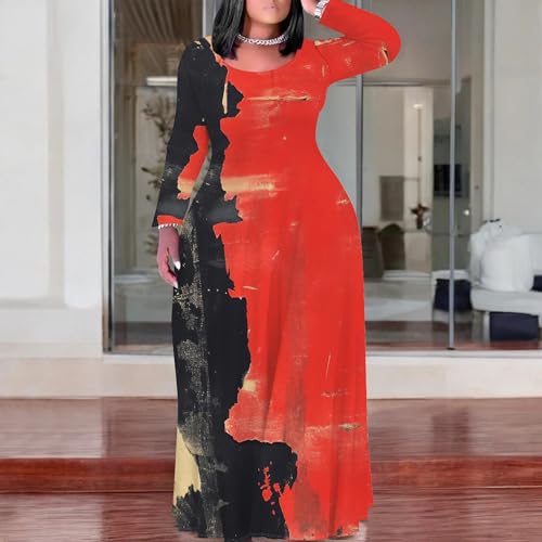 PinkPatty Women's Plus Size Long Sleeve Sundress Gradients Maxi Dresses Loose Casual Dress with Pockets（Gradients13 XL）3