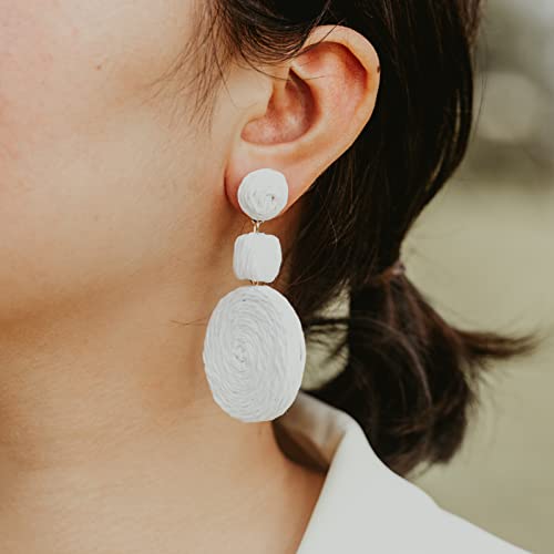 Statement Raffia Boho Round Dangle Ball Earrings - Cute Handmade Summer Bohemian Dangling Jewelry for Women3