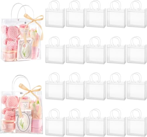 Mauproy Clear Plastic Gift Bags with Handles, 9.6 x 9.6 x 3.3 Inch, 20 Pack