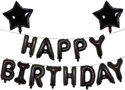 Black Happy Birthday Balloons Banner Self Inflating Foil Letter Balloons Alphabet Balloon Bunting for Birthday Decorations and Party Supplies