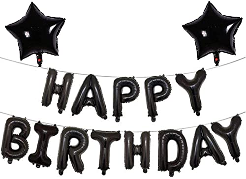 Black Happy Birthday Balloons Banner Self Inflating Foil Letter Balloons Alphabet Balloon Bunting for Birthday Decorations and Party Supplies