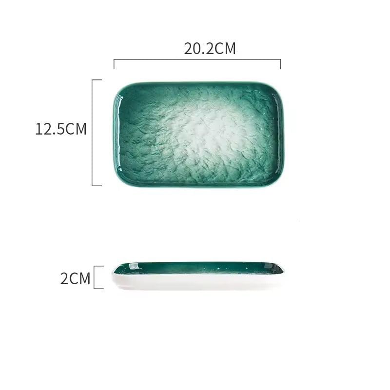 Image of Beyond Homes Ceramic Serving Tray Set of 3 | 8 Inch Rectangular Serving Plates | Premium Ceramic Platters for Sushi Dimsum Momos Snacks Starters & Appetizers | Microwave & Dishwasher Safe, Green