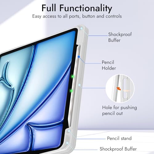 Image of Robustrion for iPad Air 13 inch Cover Case /for iPad Pro 12.9 inch with [Pencil Holder] [Transparent Back] Hybrid Case Cover for iPad Air 13 inch 2024 [Auto Sleep Wake Support] - Light Grey