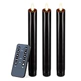 smtyle Halloween Black Flameless Taper Candles Home Decor Set of 3 Battery Operated with 3D Flame Wick Flickering LED Light for Candlesticks 0.86 x 8inch