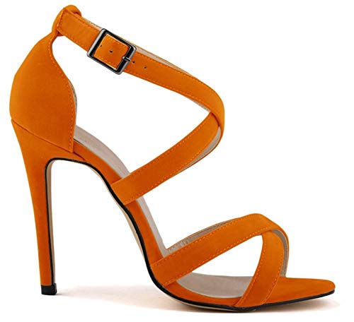 Women's Suede Leather Super High-Heeled Ankle Strappy Sandals Buckle Closed Back Shoes