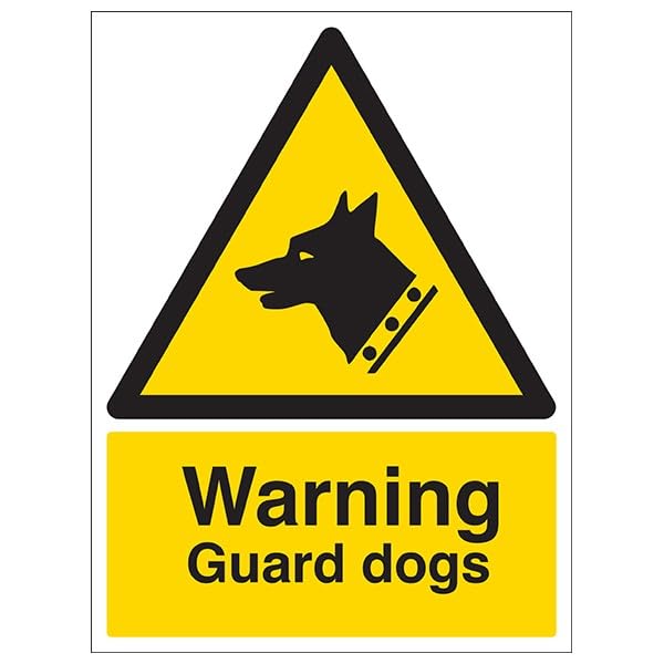 V Safety Warning Security - Warning Guard Dogs - 300 X 400MM Safety Sign With Snap Frame, Yellow/Black, 300x400mm