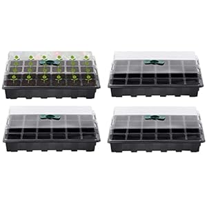 KAHEIGN 4 stuks zaailingenbak, 24 cellen plastic zaailingen kwekerij lade bloem zaad kweekmachines met verstelbare ventilatieopeningen voor kas tuin huis (met 4 stuks deksels en bases)
