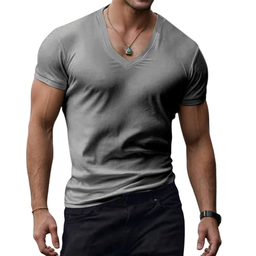 Thatrich Mens Short Sleeve T Shirts Muscle Undershirts Workout Yoga Shirts Casual V Neck Tops Pullover Sweat Shirts Gym Tees