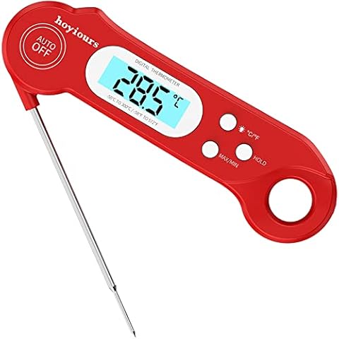 Instant Read Meat Thermometer for Grill and Cooking, hoyiours Ultra Fast Kitchen Thermometer with Backlight & Calibration, Digital Food Probe for Kitchen, Outdoor Grilling and BBQ, Red Classic Design Cover