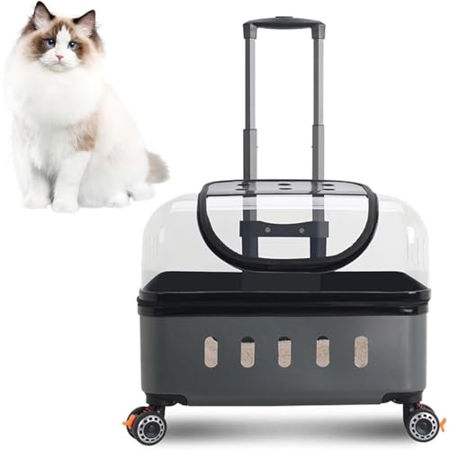Passeggino per gatti con manico telescopico, trasportino rigido per cani e gatti di piccola taglia fino a 10 kg, ideale per viaggi ed escursioni