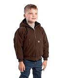 Berne Youth Softstone Duck Hooded Jacket, Small Regular, Bark