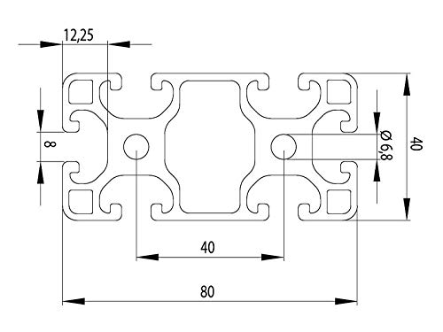 Aluminiumprofil 40x80L I-Typ Nut 8 (leicht), silber eloxiert. Aluminium Profil 40x80 Alu Profil 40 x 80 Montage- Systemprofil - Standardlänge 1200mm