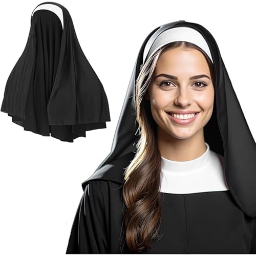 Fartoni Véu freira para disfarce de freira menina ou mulher. Acessórios disfarce freira Halloween. Gorro de freira terror ou medo. Véu para homem. Complementos para disfarces de Halloween.
