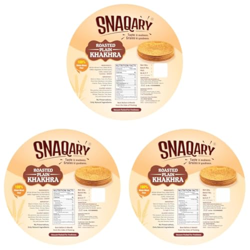 Image of Snaqary All In 1 Whole Wheat Flour Khakhra Roasted Plain Khakhra, Pack of 12, Healthy Indian Snacks, Crispy and Crunchy Delicious snacks