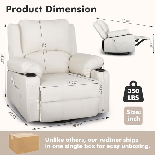 Sillón reclinable giratorio blanco piel sintética miniatura 2