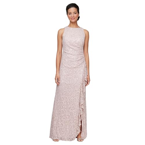 Alex Evenings Women's Long Sleeveless Mother of The Bride Dress w/Cascade Ruffle & Front Slit, Shell Pink, 10