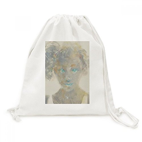 Sac à dos cordon toile drawsting backpack peinture femme bleu pour loisirs