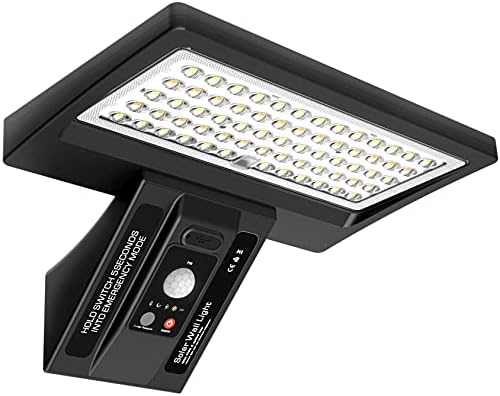 UCGG Solar Wall Light Outdoor, 64 LED 650Lm, Type 2 Optical Lens, IP65 Waterproof, Dual Color Temperature 3-Mode Lighting Wall Light with Remote Control, PIR Motion Sensor and USB Charging