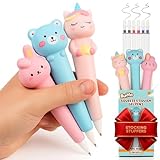 BUNMO Stocking Stuffers for Kids - Cute Pens 3 Pack - Tween Girls Gifts - 6 Refills Included - Squishy Fun Pens for Kids - Squishy Kawaii Animals for Stationery - Girls Stocking Stuffers