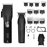 Clipzoo Professional Cordless Hair Clippers for Men & Trimmer Set, 240Min Runtime with LED Display, Quiet Haircut Kit for Men/Women/Kids w/6 Guide Combs, Barber Scissors, Cleaning Brush