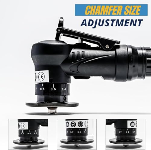 TINMAGI 2-in-1 Pneumatische Anfasmaschine Handheld 30000 U/min 45°, Mini Luftfasenwerkzeug Anfaswerkzeug Bogenecke mit 1/4 Zoll Lufteinlass, für Trimmen Fase Entgraten, 6R+8C Winkeleinsätze+6 Lager