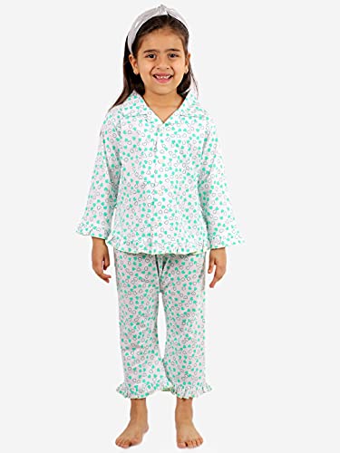 Image of superminis Hosiery Cotton Night Suit with Frill - Full Sleeves, Collared Neck, Sleep Wear for Girls, Kids