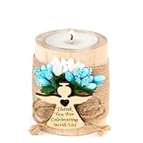 10 Pcs Handmade Wooden Tea Candle Holders, Baptism Gift,Baby Birthday Party Favors,Boy Gender Reveal Guest Favors . (Light brown - blue)