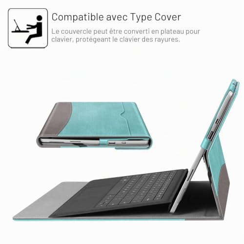 Housse Microsoft Surface Pro 7+ à 3 Fintie Coque Denim Turquoise - 6